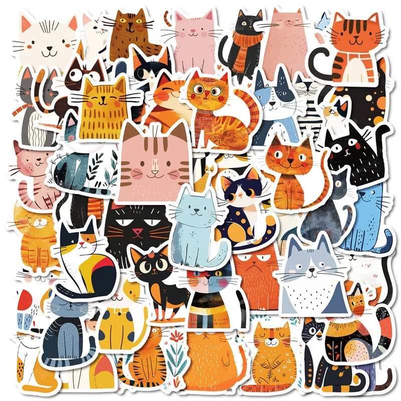 10/30/50PCS Cartoon Japanese Cat PVC Sticky Sticker Aesthetic Stationery DIY Decoration Scrapbooking School Supplies for Kids