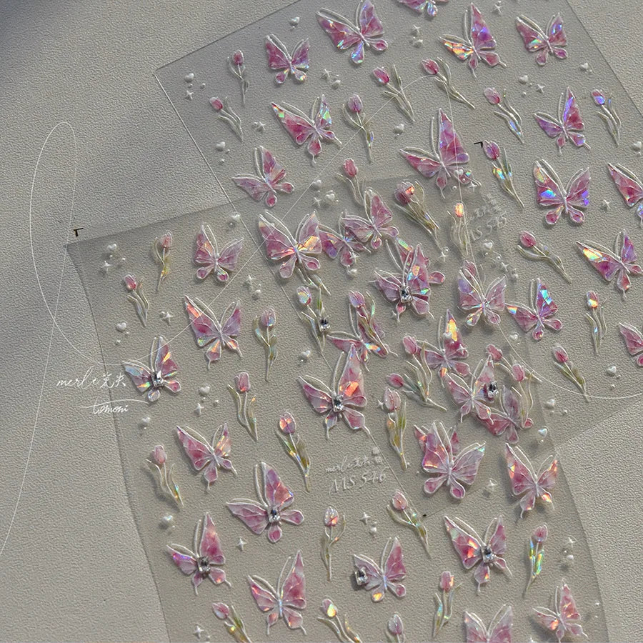5D Butterfly Nail Stickers Sparkling Jelly Butterfly Nail Art Sticker Decorations Decals DIY Self Adhesive Slider Manicure Parts