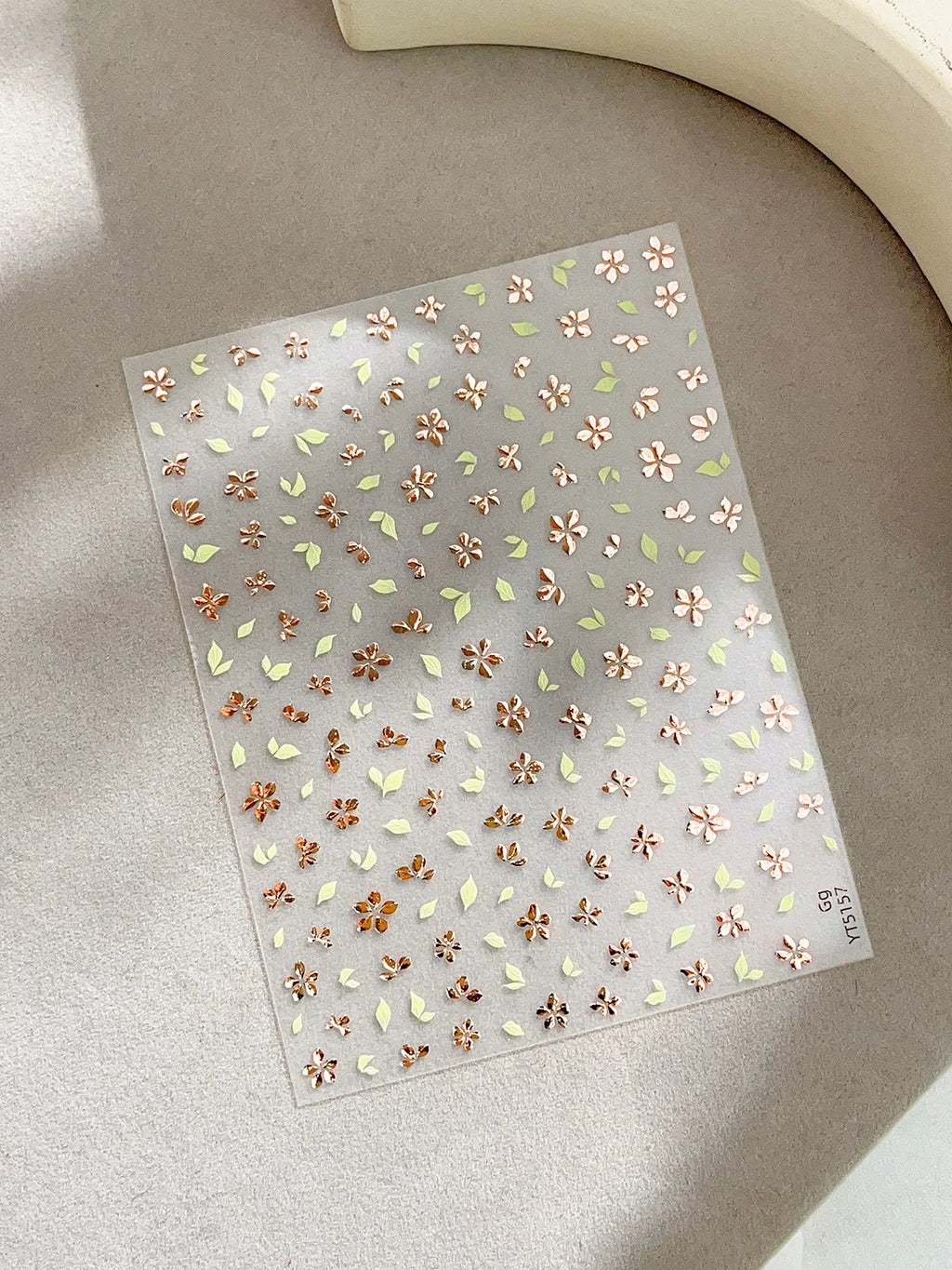 Golden Green Leaf Flower Nail Art Stickers Exqusitive 3D Five-petal Flower Nail Decorations DIY Adhesive Nail Decals Accessories