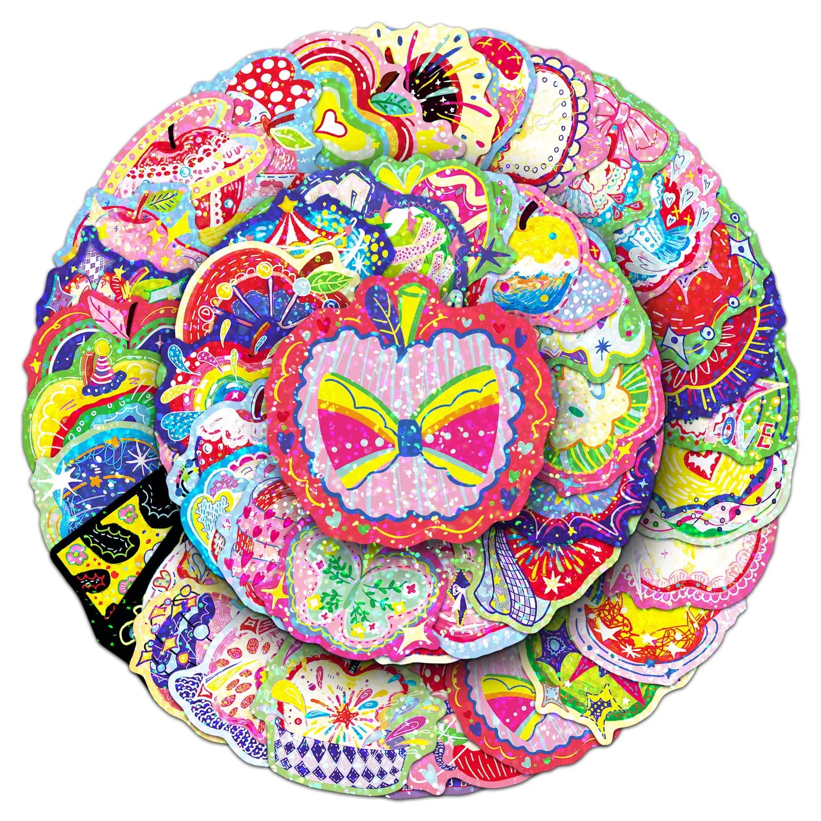 50/100PCS Energy Apple Sticker Flash Film Laser Color Cool Original Creative Waterproof Decorative Phone Computer Sticker