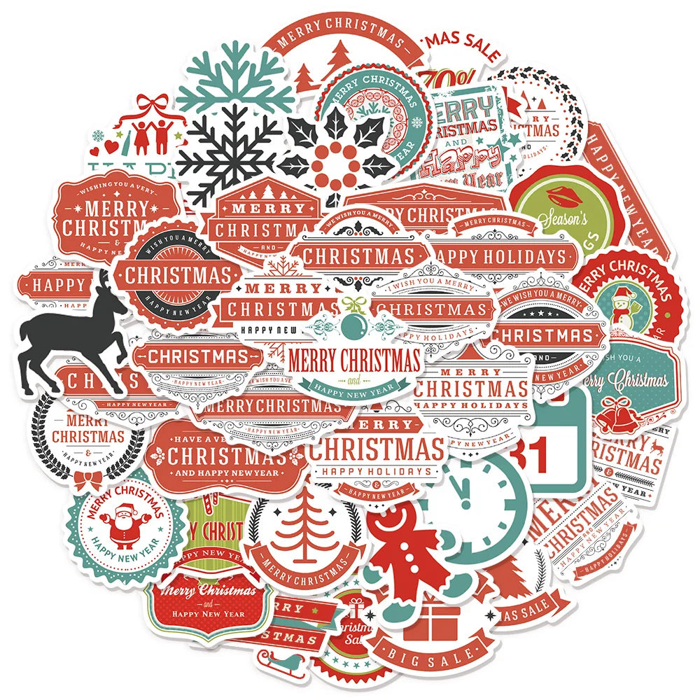 45PCS Christmas Window Flower Series Stickers Cartoon Creative Decorative Stickers Toy DIY Computer Guitar Waterproof Stickers