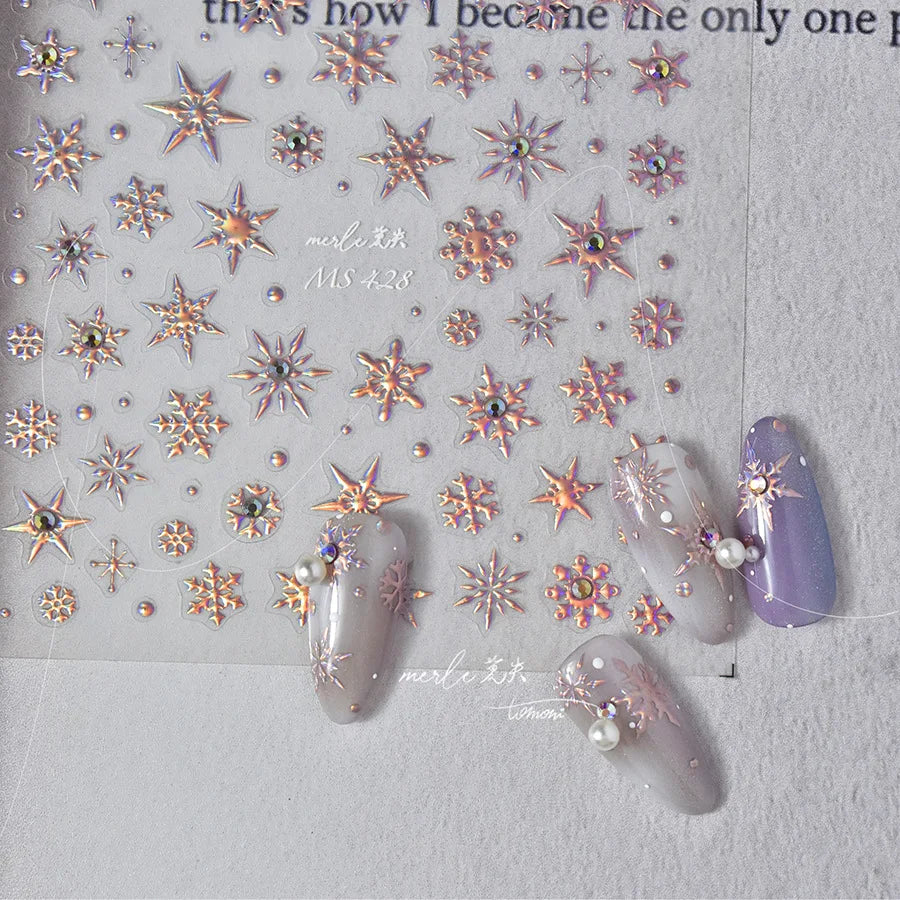 5D Laser Christmas Nail Stickers Crystal Diamond Nail Stickers Retro Gilded Snowflakes Self Adhesive Nail Art Decoration Sticker