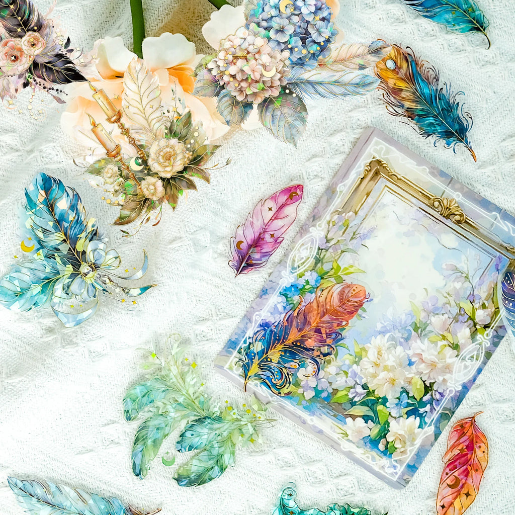 30PCS Feather Stickers, Artistic Retro DIY Waterproof Stickers for Scrapbook Supplies Junk Journa