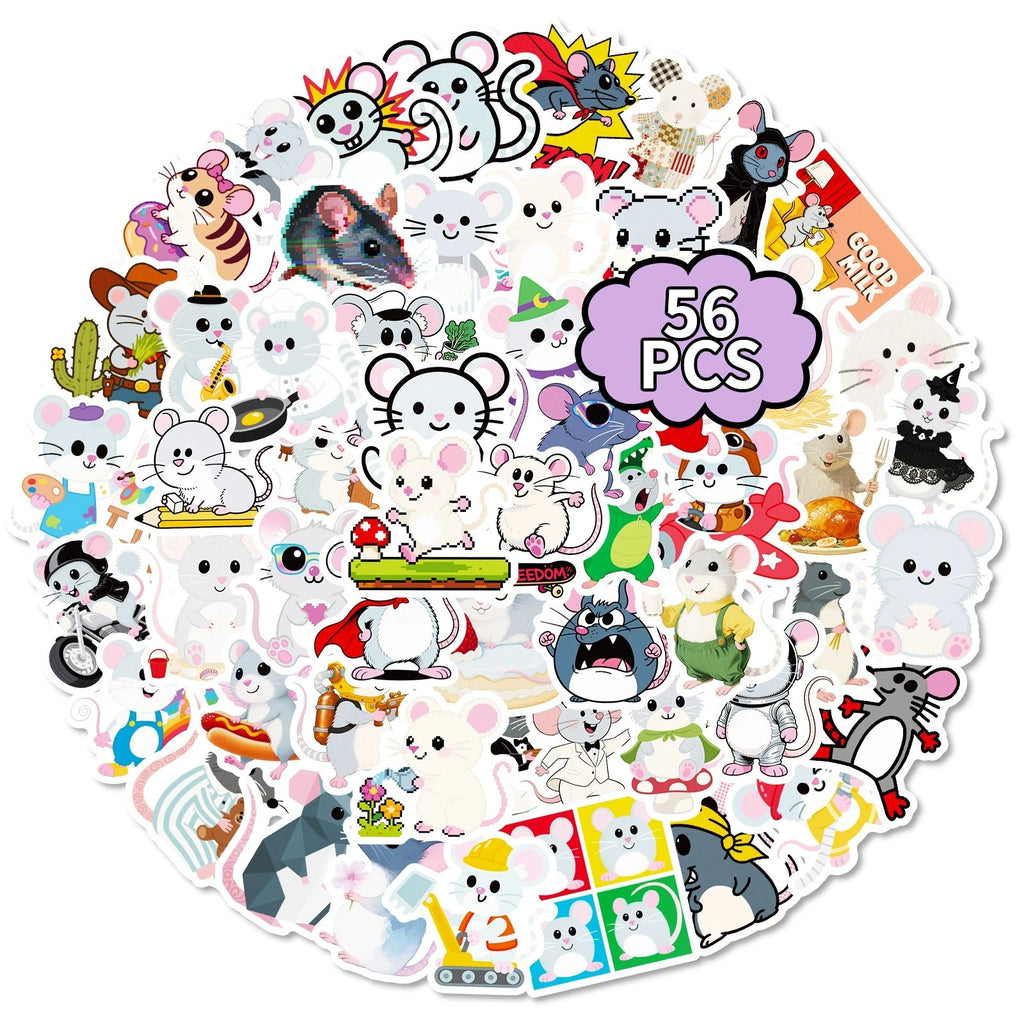 56PCS Cartoon Mouse Graffiti Stickers Creative Cute Decoration Stationery Cup Stickers