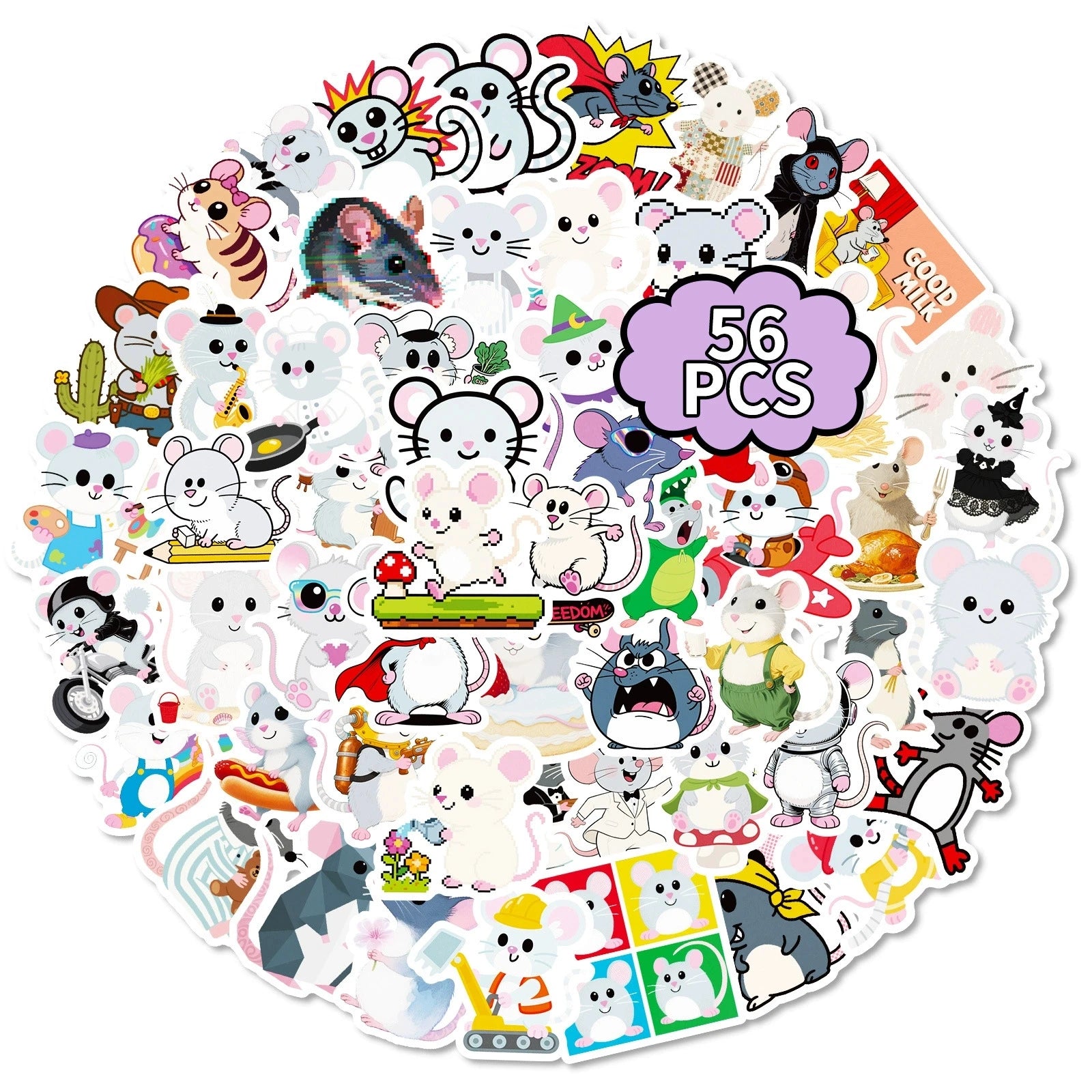56PCS Cartoon Mouse Graffiti Stickers Creative Cute Decoration Stationery Cup Stickers
