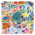 50PCS Cartoon Fish Stickers, Ocean Animal Colorful Fish Waterproof Computer Journal Student Stationery Decor Sticker
