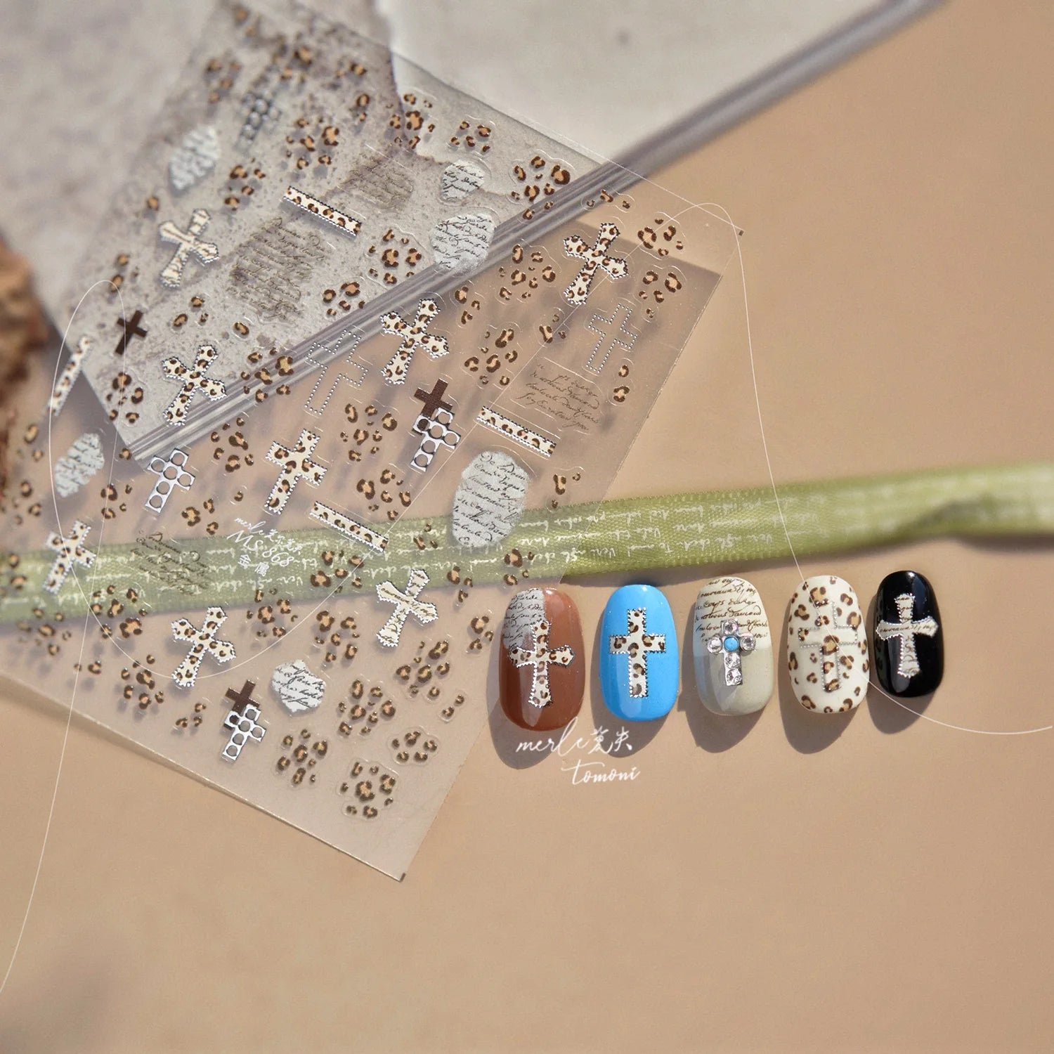 5D Black White Lace Striped Nail Art Stickers Luxury Crystal Diamond Nail Stickers High Quality Pearl Autumn Winter Nails Decals