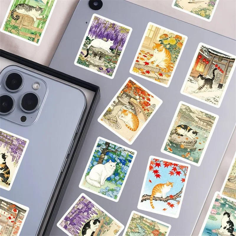 10/30/56PCS Kawaii Japanese Cat Colored PVC Sticky Stickers Aesthetic DIY Phone Laptop Luggage Skateboard Graffiti Decals