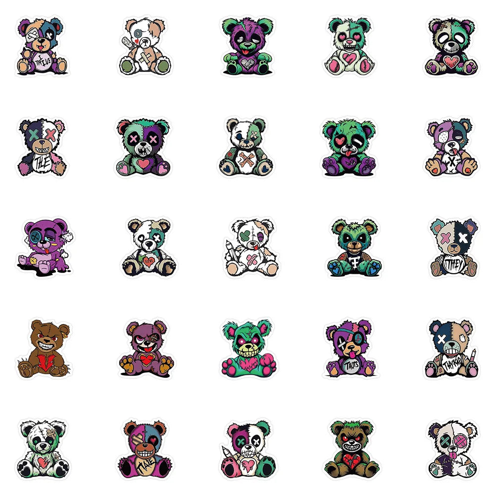 54/108 Pcs Cartoon Horror Cute Monster Bear Thick Waterproof Stickers for Cup Phone Stationery Box Helmet Headphone Notebook