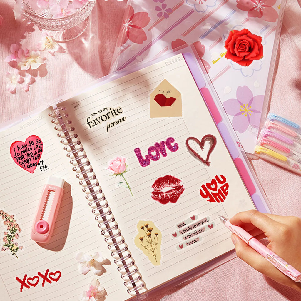 50/100 Pcs Retro Fresh Valentine Theme PET Clear Stickers DIY for Phone Laptop File Holder Desk Window Atmosphere Decor Decals