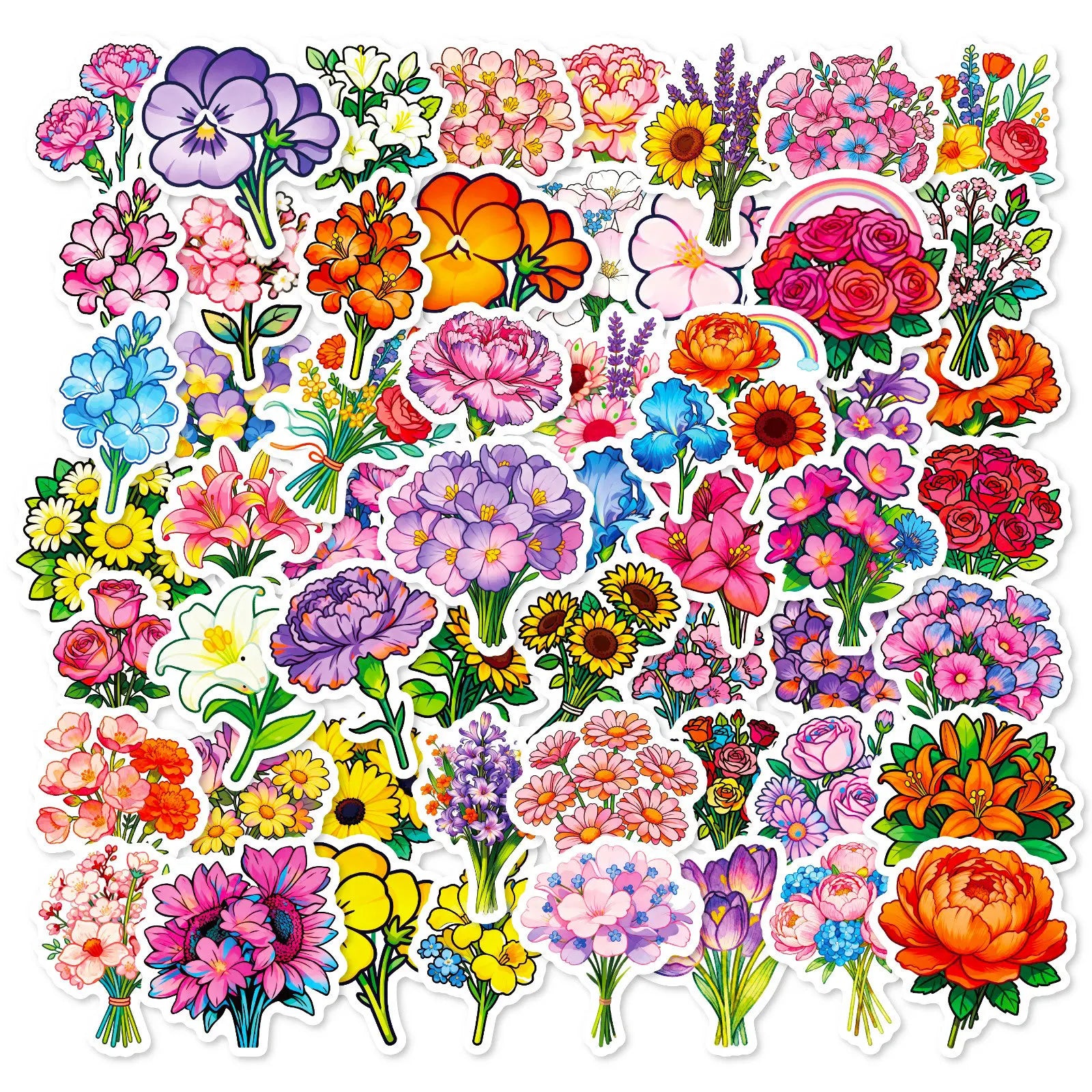 50/100 Pcs Colorful Floral Flower Plant Theme Stickers for Phone Vase Scrapbook Stationery Box Printer Cup Removable Decals