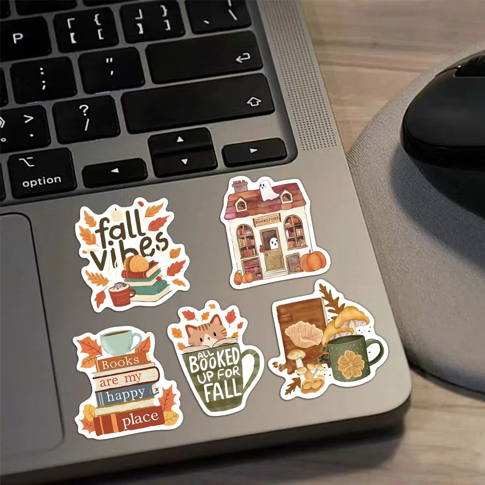 50PCS Book Scroll Autumn Graffiti Stickers Cartoon Cute Ghost Book Graffiti DIY Manual Tags Book Scroll Notebook Stickers
