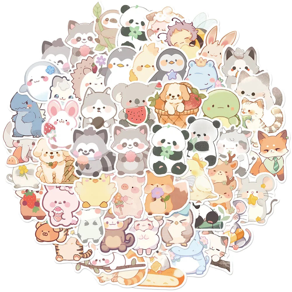 50PCS Q version Animals Stickers Cartoon PVC Fashion Waterproof Skateboard Phone Laptop Waterproof Graffiti Luggage Car Decals