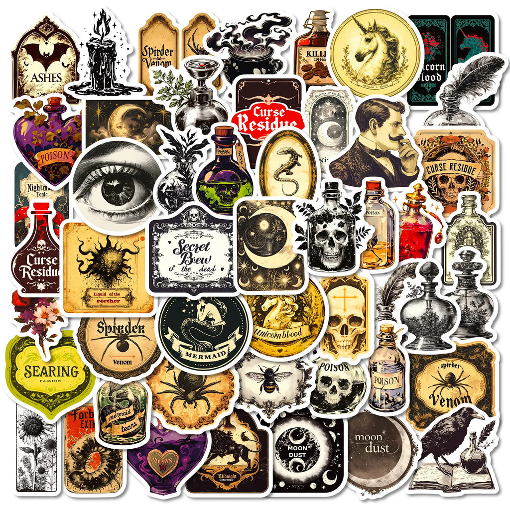 50PCS Pharmacist Graffiti Stickers Terror Skull Spider Crow Cartoon Retro Personalized Decorative Stickers