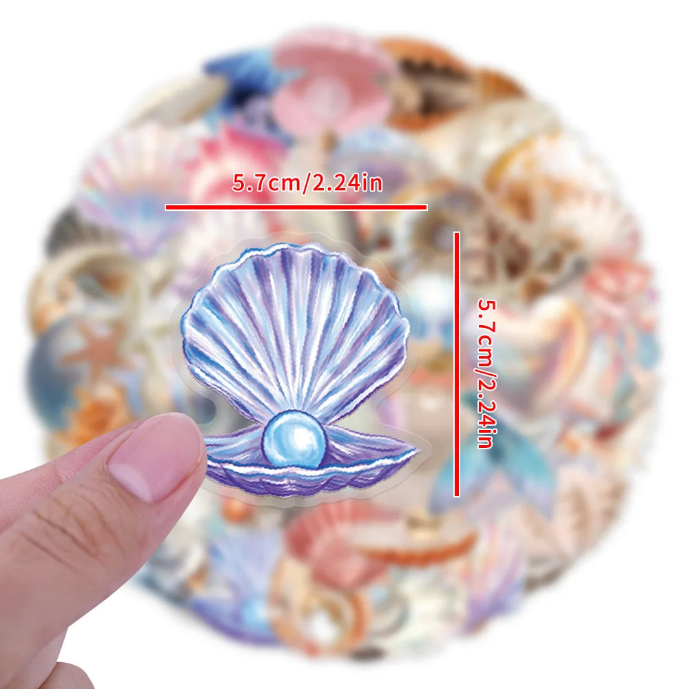 62PCS Transparent PET Conch Shell Creative Graffiti Stickers for Luggage Water Cups Skateboard Stickers