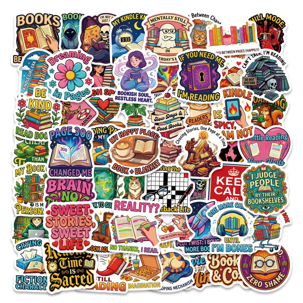 56/112PCS Cartoon Reading Motivational Aesthetic Stickers Tablet Helmet Guitar Notebook Student Supplies Waterproof Sticker