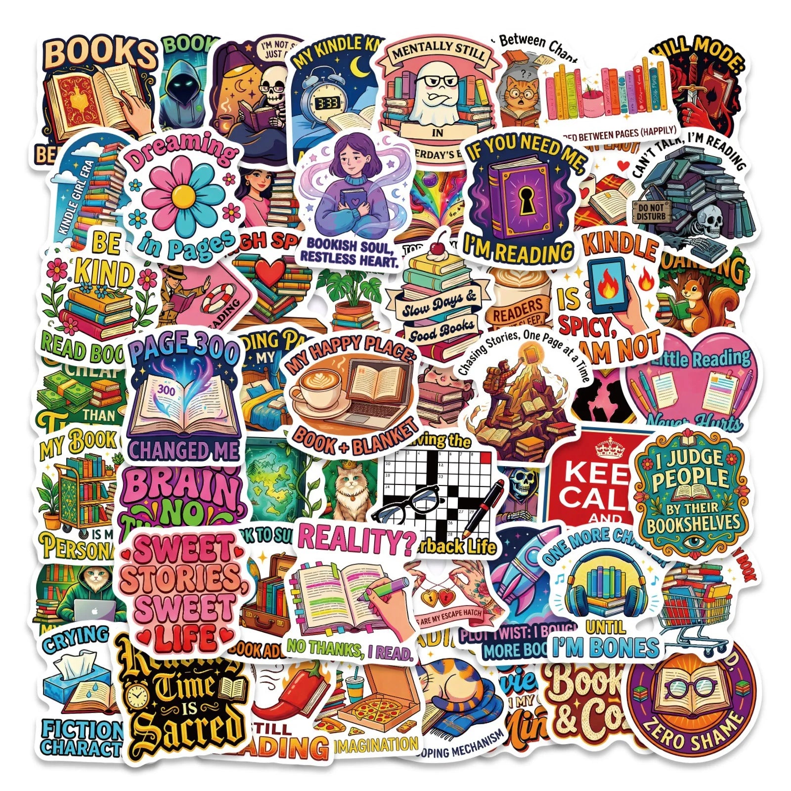 56/112PCS Cartoon Reading Motivational Aesthetic Stickers Tablet Helmet Guitar Notebook Student Supplies Waterproof Sticker