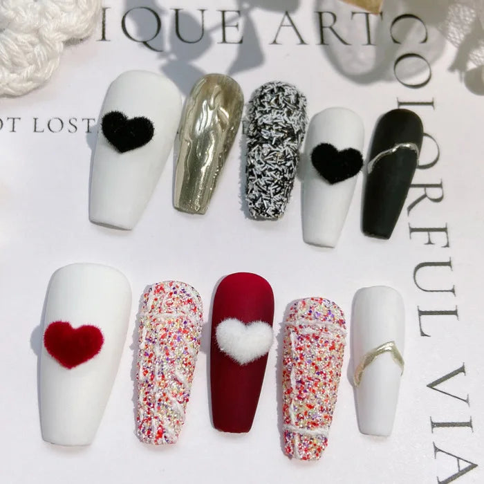 French Flocked Heart-shaped Nail Art Accessories 3D Plush Heart-shaped Nail Charms Autumn and Winter Manicure Decorations Parts