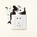 Home Decoration - Mermaid Ocean Lighthouse Black Silhouette Switch Stickers, Wall Stickers, Self Adhesive PVC Bedroom Wall Stick