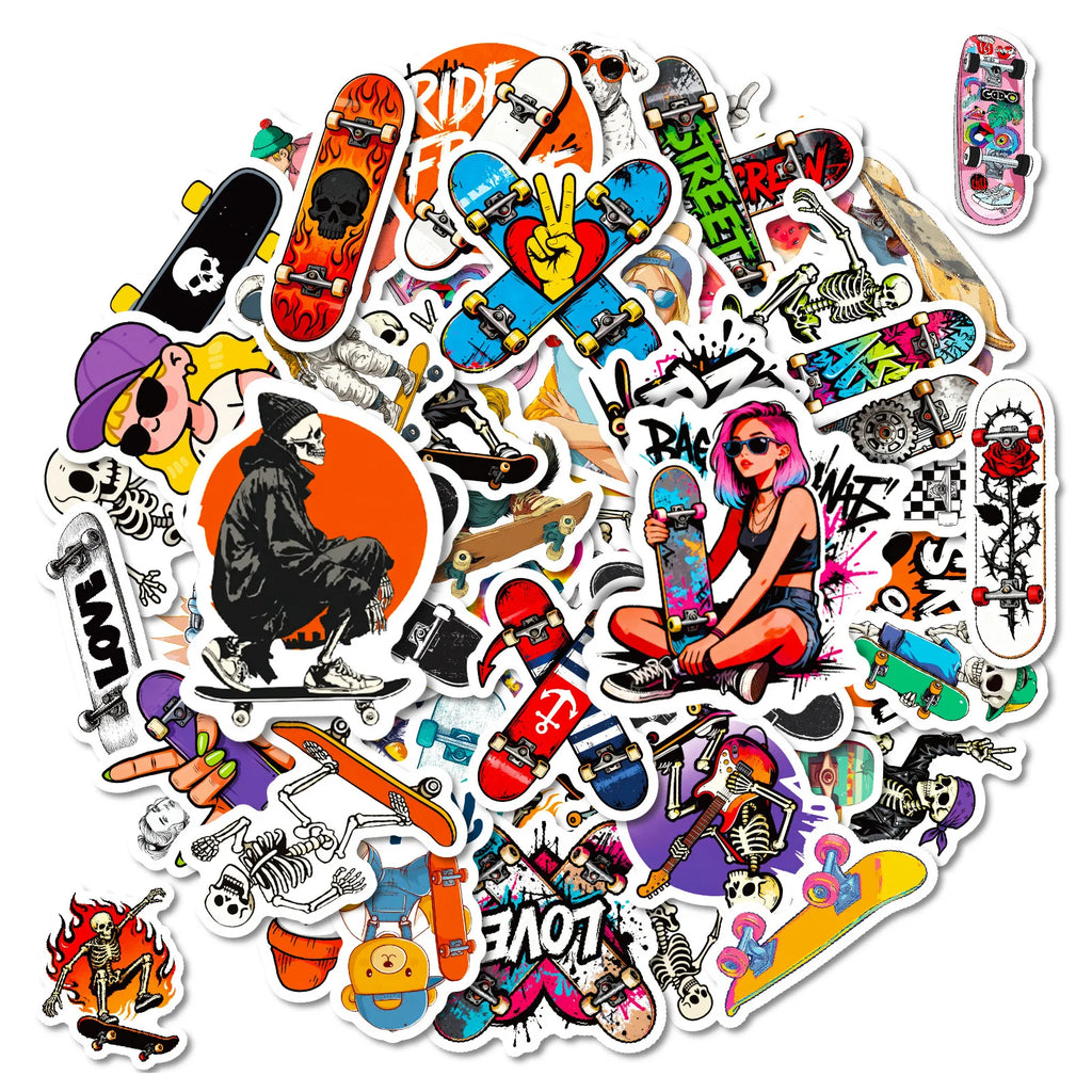56PCS Street Style Skateboard Creative Stickers, Skate Enthusiast Student Notebook DIY Fun Waterproof Decorative Sticker