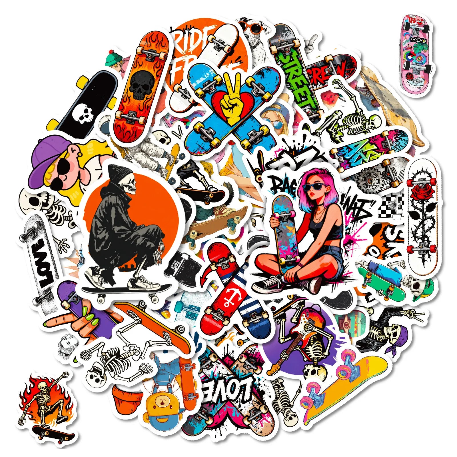 56PCS Street Style Skateboard Creative Stickers, Skate Enthusiast Student Notebook DIY Fun Waterproof Decorative Sticker
