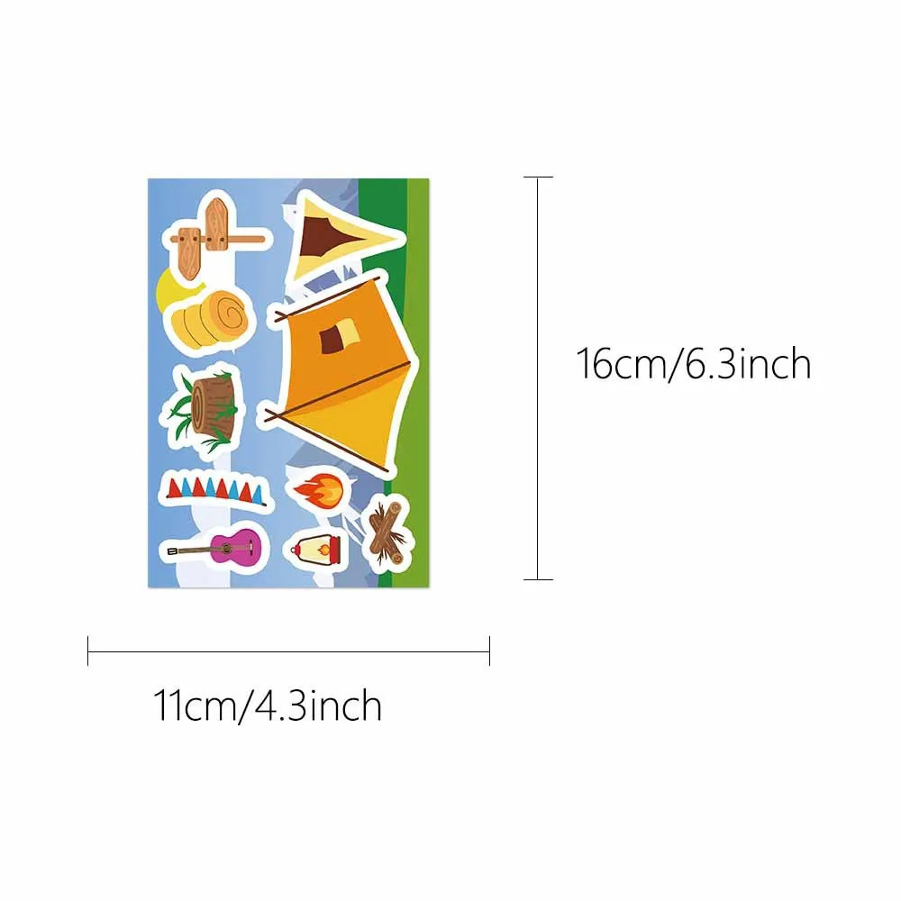 8-Pack Outdoor Camping Themed Cartoon Puzzles Stickers for Phones Laptops Suitcases Stationery Decoration Waterproof Stickers