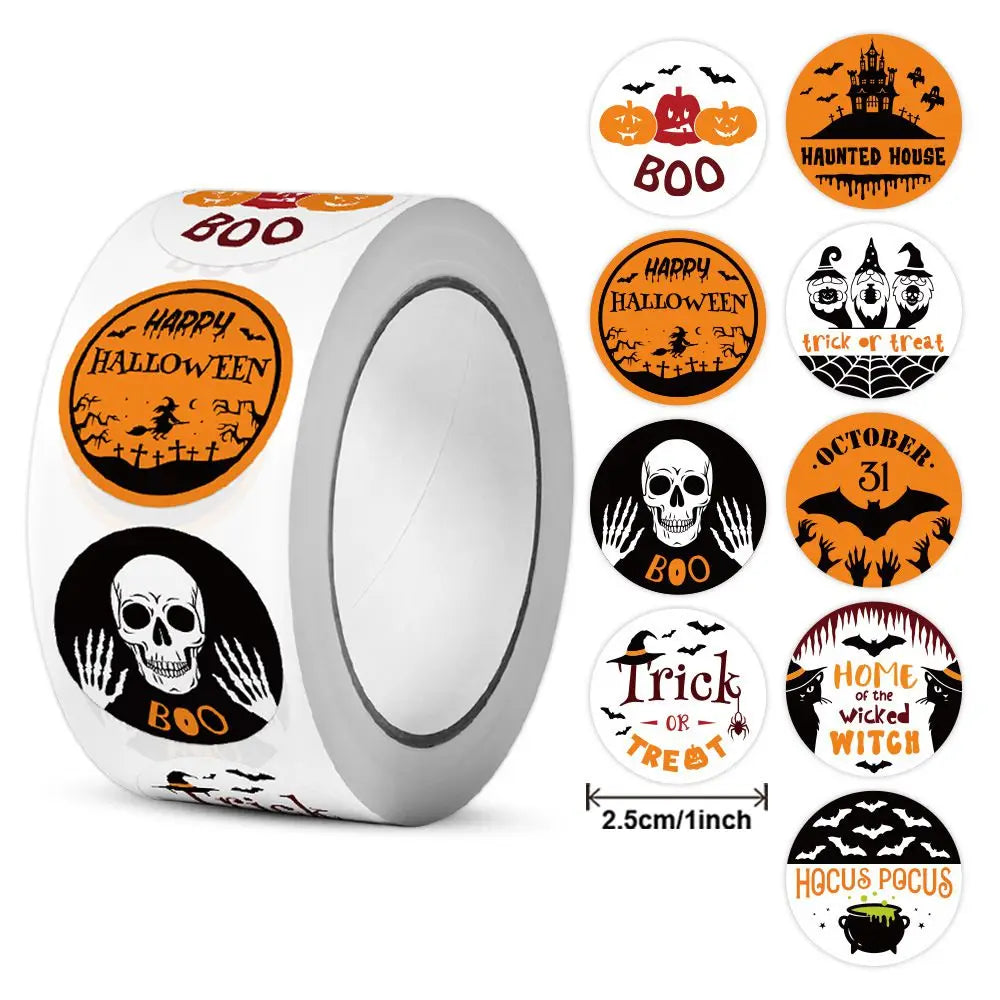 500pcs/roll Halloween Pumpkin Bat Sealing Sticker 1inch, Happy Halloween Sticker For Kids Party Baking Accessories Tools DIY