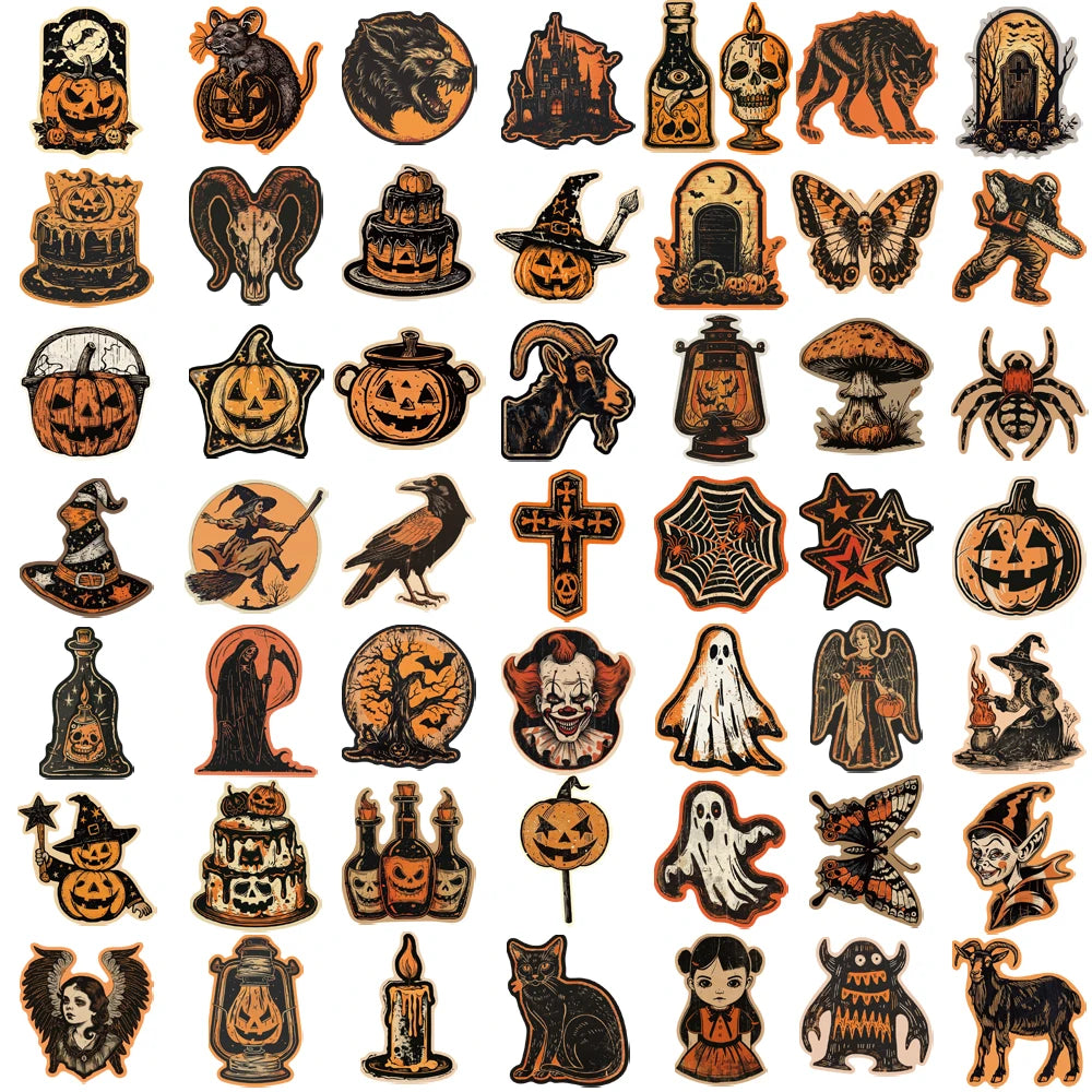 50/100PCS Retro Halloween Stickers Terrifying Pumpkin Luggage Phone Graffiti Laptop Wall Scrapbook Motorcycle DIY Gifts