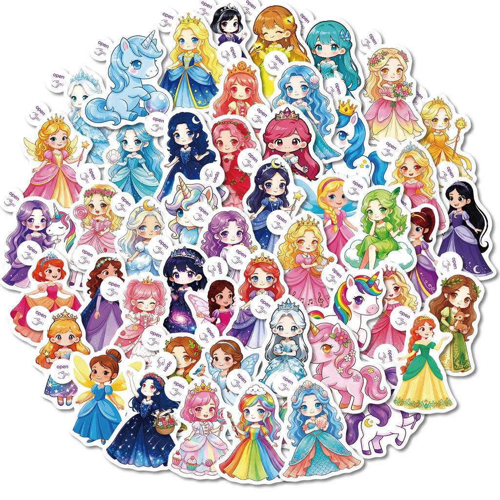 50/100 Pcs Cartoon Princess Dress Theme Stickers for Laptop Scrapbook Phone Case Thermos Toy Shelf File Holder Removable Decals
