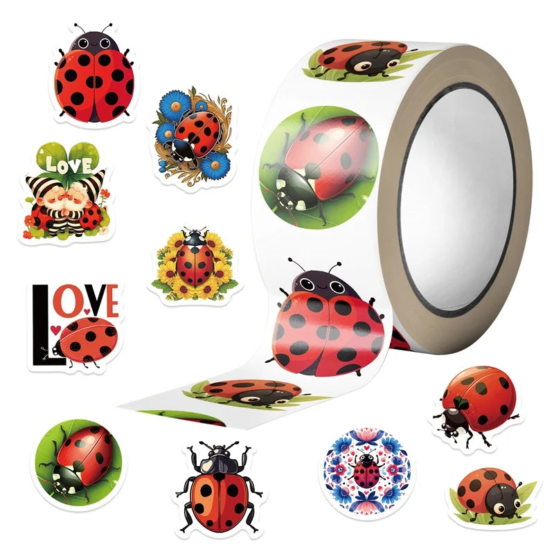 500PCS Kawaii Red Bug Sticky Paper Sticker Labels Thank You Sticker Sealing DIY Decoration Scrapbooking Supplies for Kids