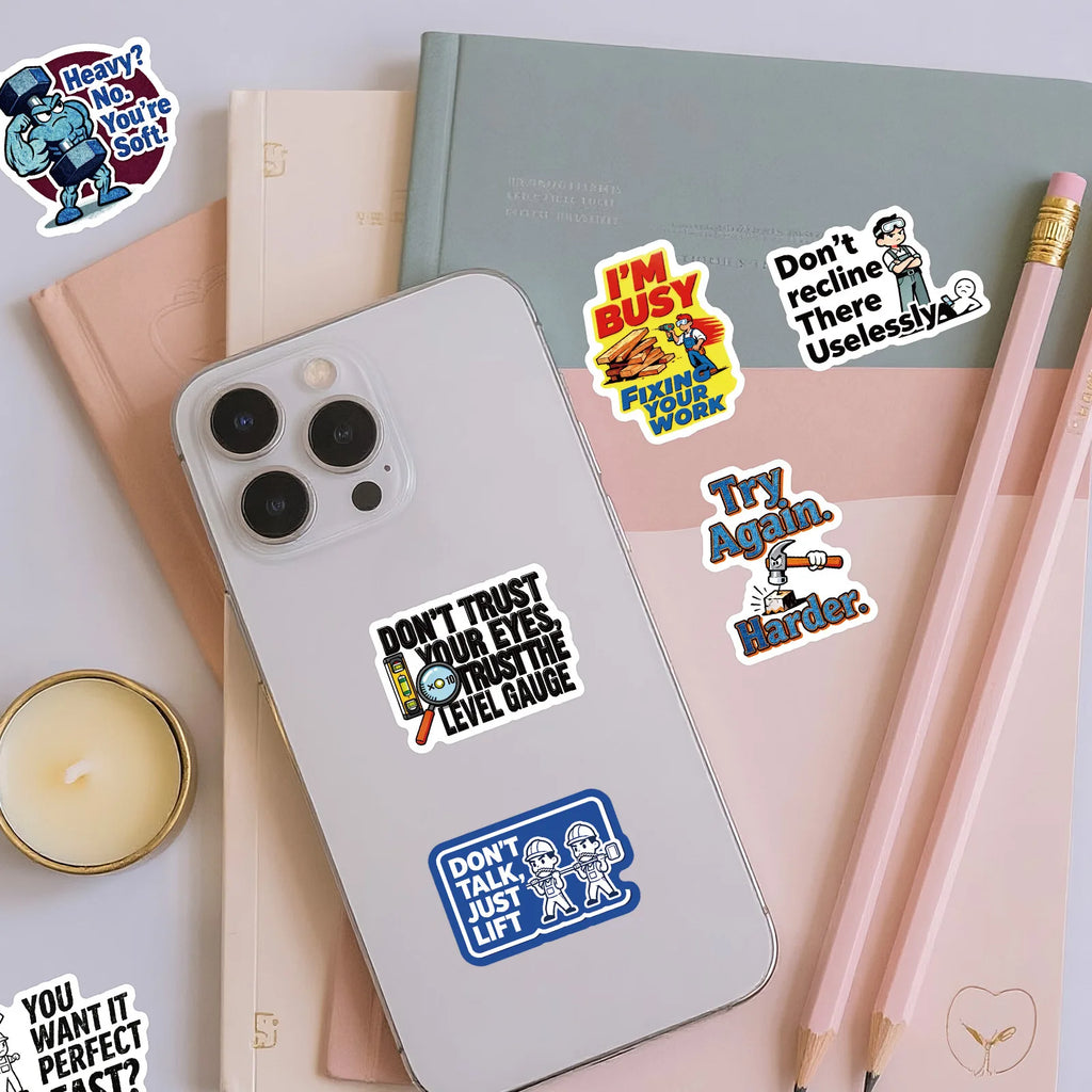 56PCS Construction Site Fun Quote Stickers, Safety Humor Decals Student Notebook Fridge Creative Aesthetic Decal Sticker
