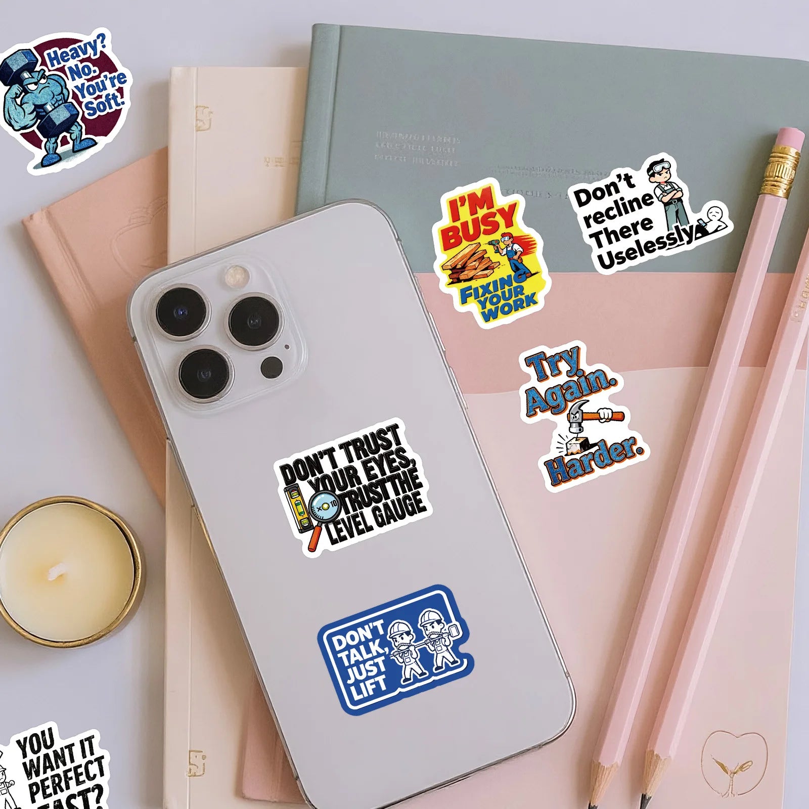 56PCS Construction Site Fun Quote Stickers, Safety Humor Decals Student Notebook Fridge Creative Aesthetic Decal Sticker