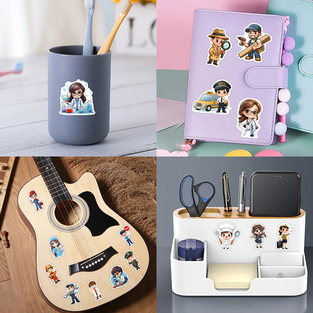 63/126PCS Multiple Career Cartoon Graffiti Stationery Stickers for Luggage Water Bottles Scooter Stickers