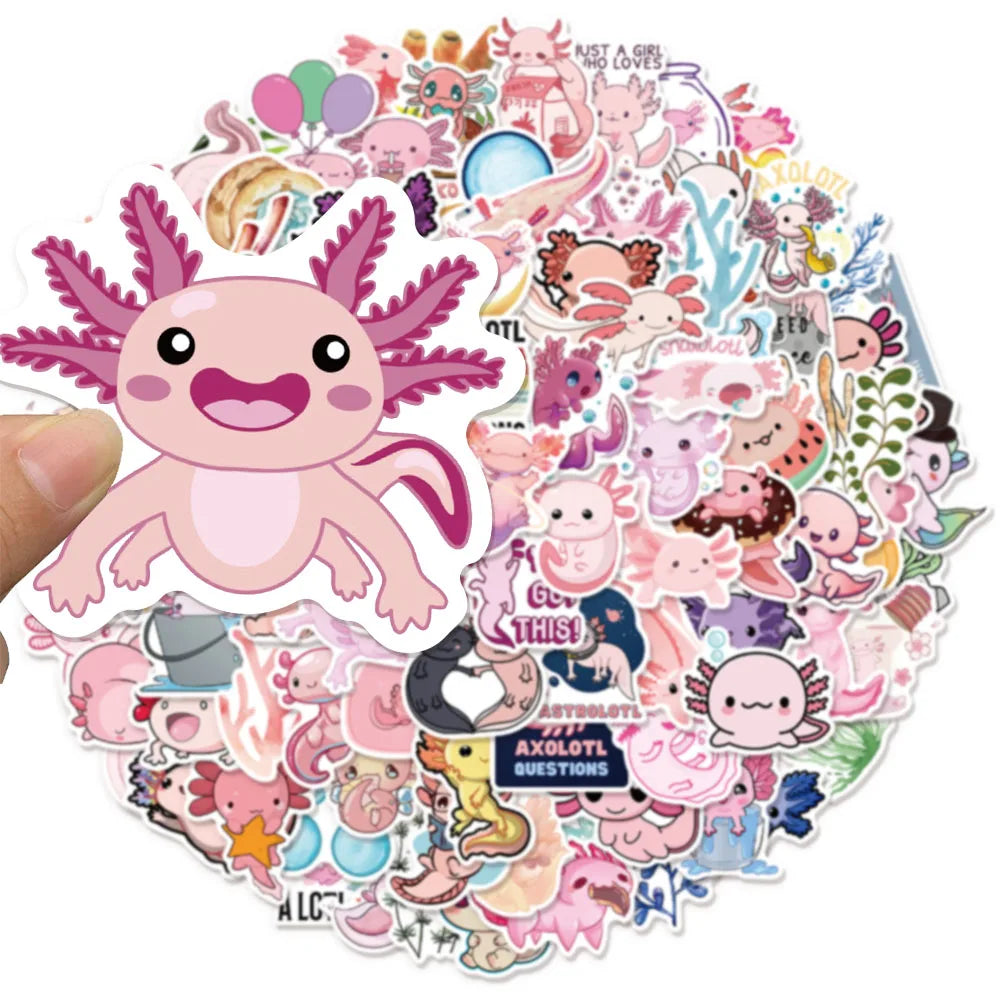 50/100PCS Axolotl Graffiti Stickers Cute Animal Cartoon Stickers Toy Suitcase Scrapbook Diary Mobile Laptop Sticker Pack
