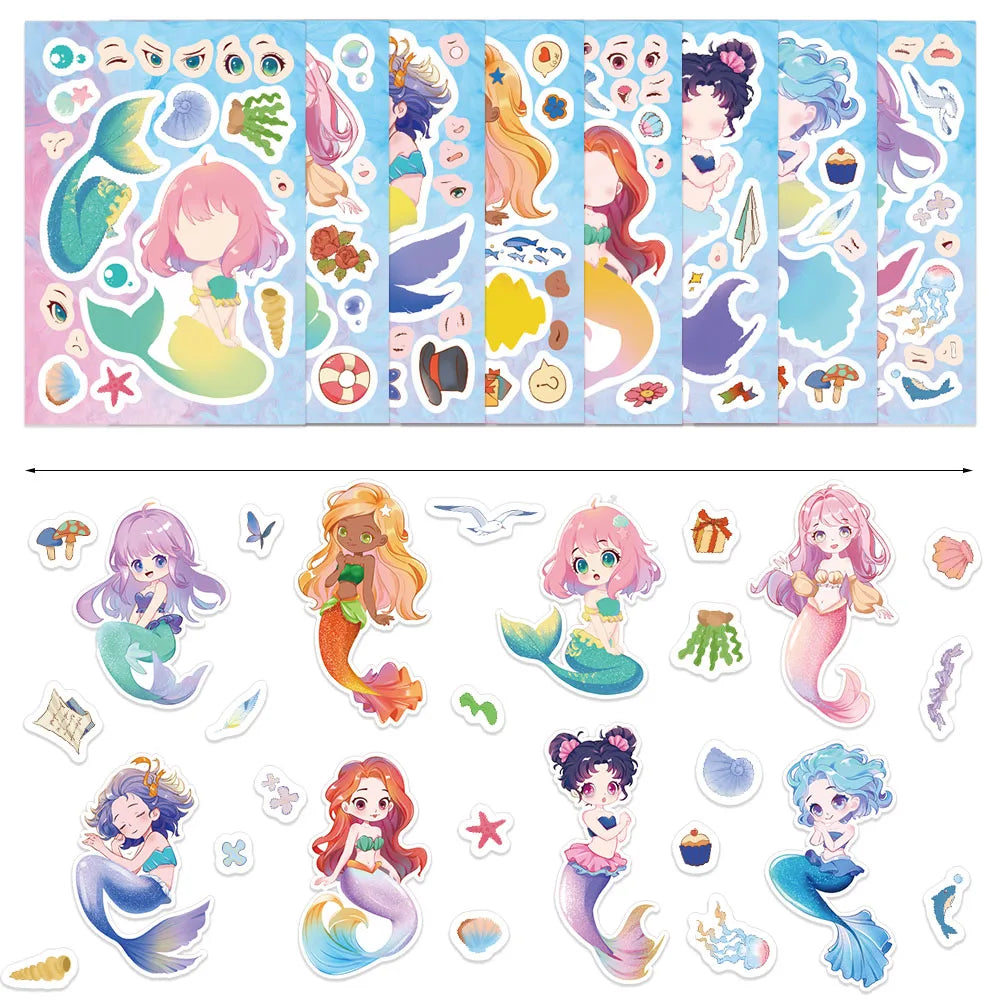 8PCS Cute Mermaid Cartoon Collage Stickers Set DIY Brochure Decorative Notebook Tablet Toy Stickers