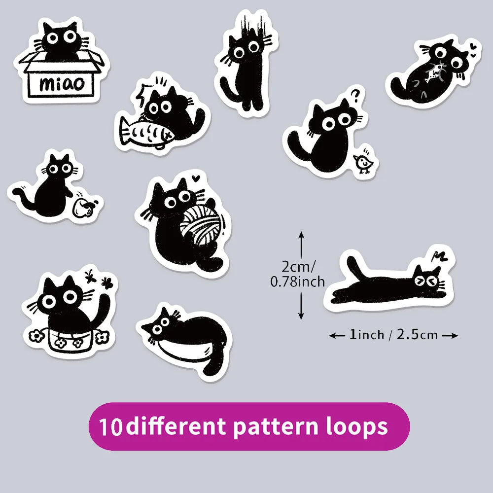 500PCS Little Black Cat Cute Cartoon Reward Stickers DIY Phone Cases, Water Cups, Envelopes, Notes, Reward Gifts, Seal Stickers