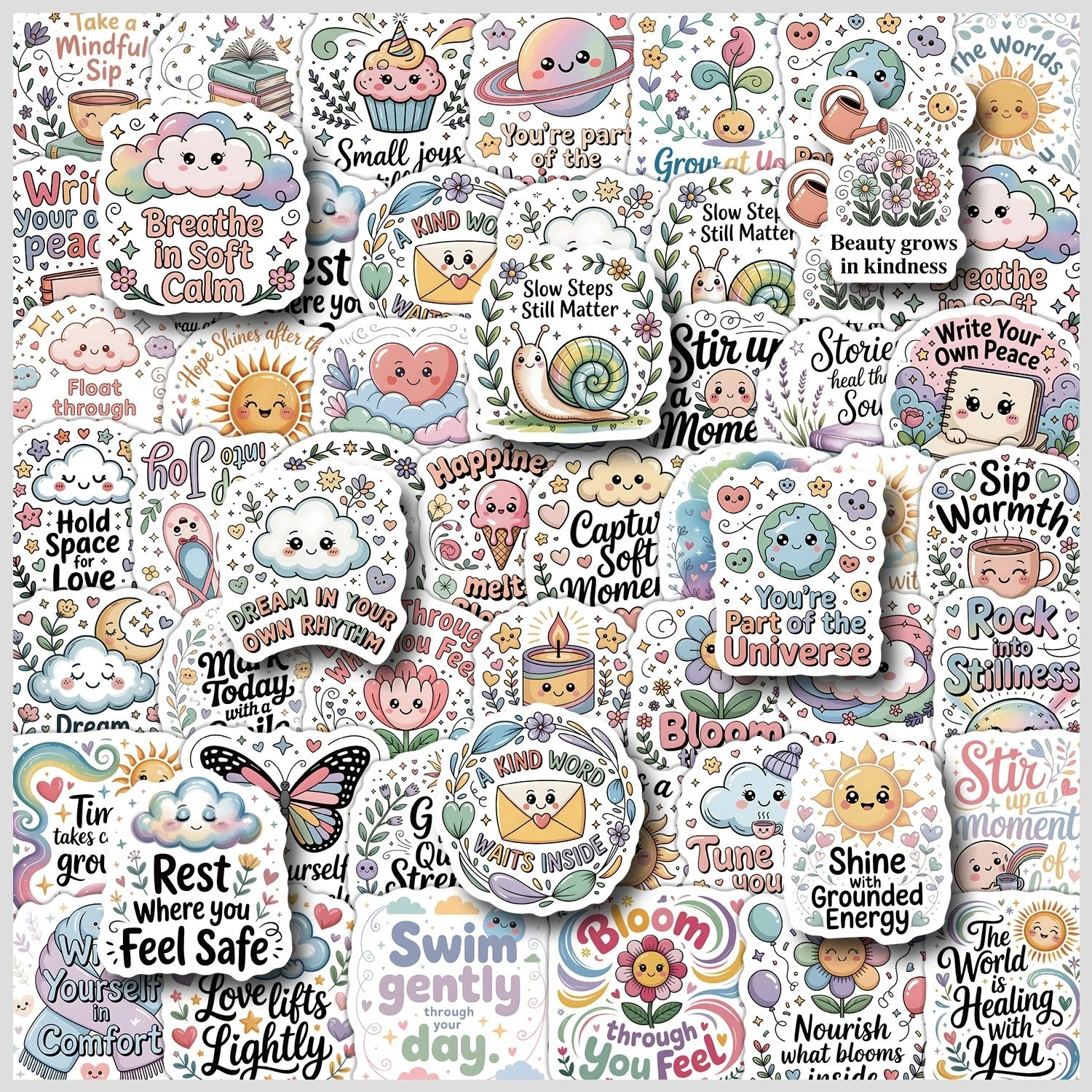 50/100PCS Cute English Phrase Graffiti Stickers Water Cup Phone Waterproof Decoration Stickers Creative Stickers