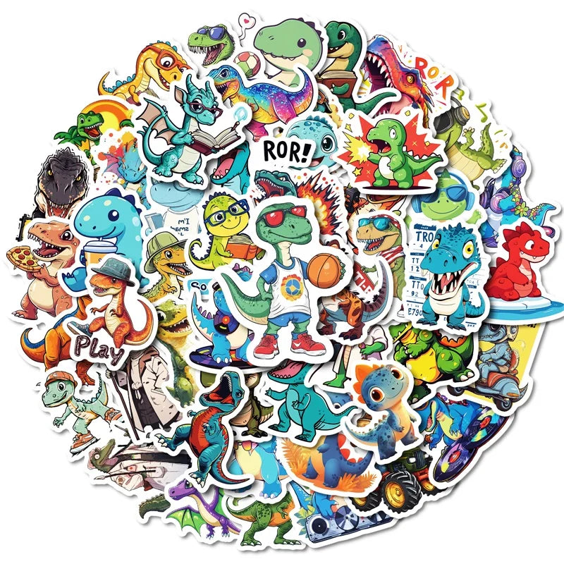 10/30/50PCS Kawaii Fashion Dinosaur Sticky PVC Sticker Aesthetic Stationery DIY Decoration Scrapbooking School Supplies for Kids