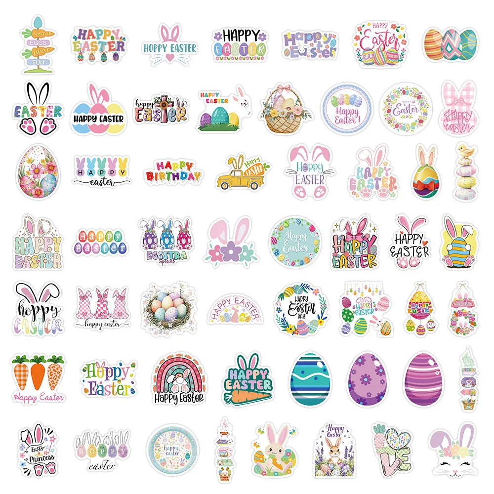 50-Pack Cartoon Easter Graffiti Stickers Creative Egg Design Waterproof Decals for Notebook Water Cup Luggage Stationery