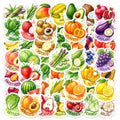 50/100 Pcs HD Watercolor Vegetable Fruit Food Stickers Thick Waterproof for Phone Fridge Cabinet Oven Lunch Box Helmet Decals