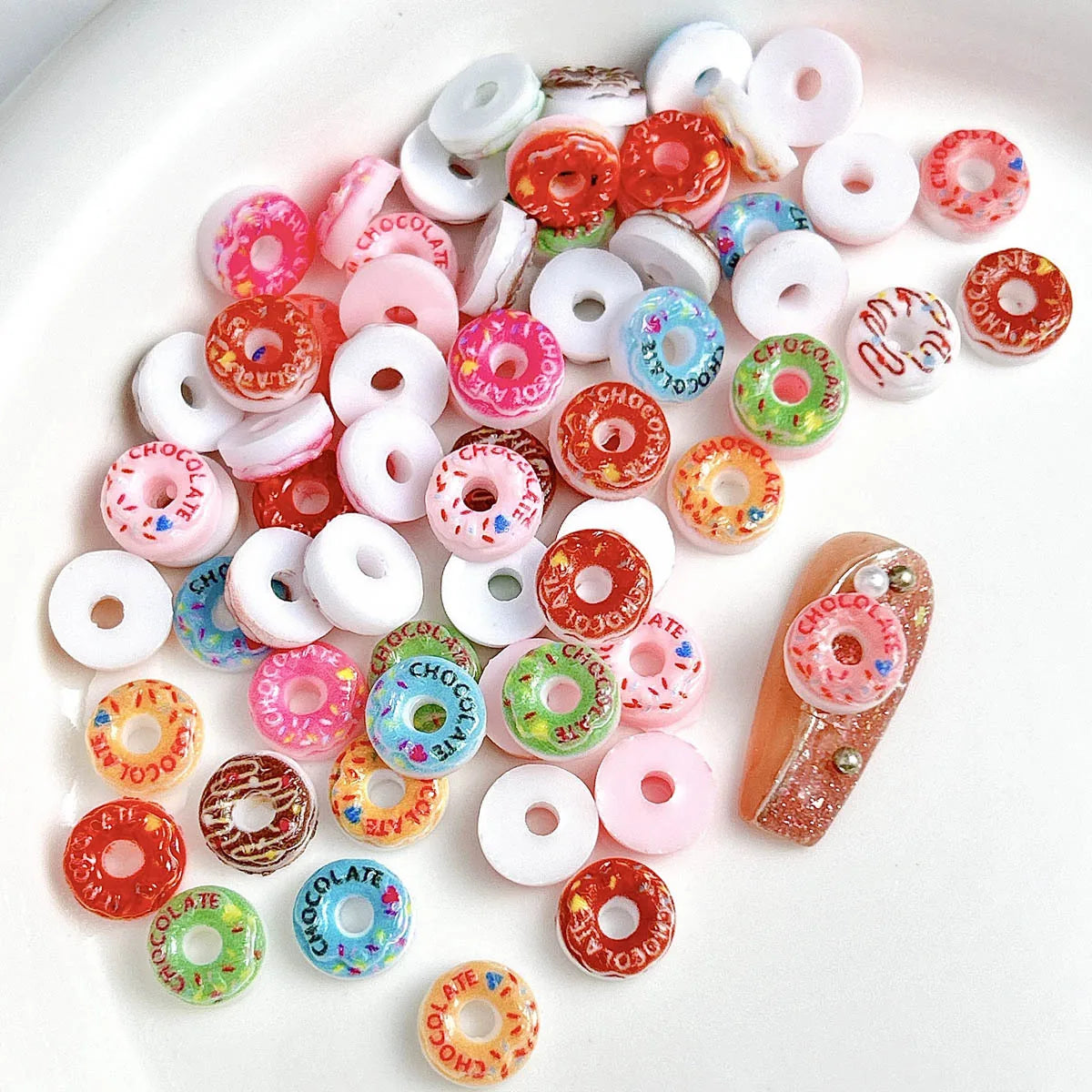 20PC Candy Nail Charms Lumious Cartoon Donut Nail ArtF Accessories Creative Simulated Painted Doughnut Nail Decorations Supplies