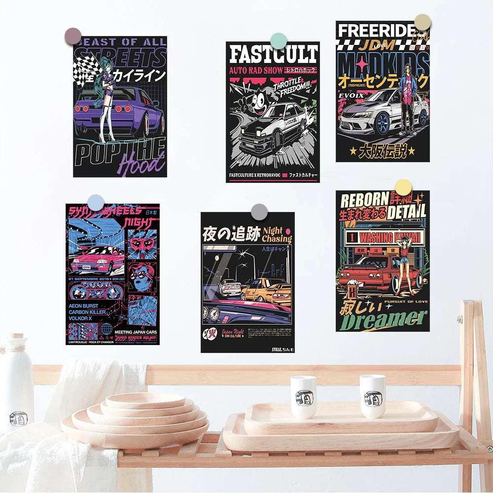 10PCS Japanese manga car card Postcard Diary Birthday Cartoon Card Poster Skateboard Desk Wall Decoration Bicycle Stickers ﻿