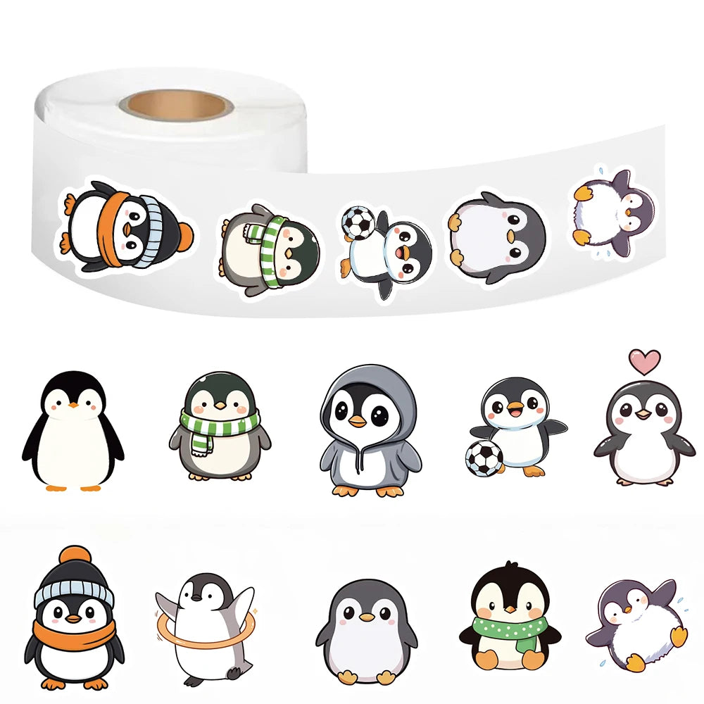 500PCS Penguin Roll Stickers Aesthetic Coffee Cartoon Waterproof Phone Loptop Luggage Refrigerator Skateboard Graffiti Sticker
