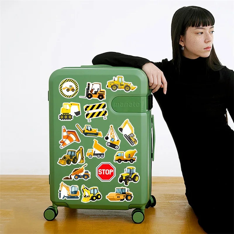 10/30/50PCS Cartoon Engineering Vehicle PVC Sticky Stickers Aesthetic DIY Phone Laptop Luggage Skateboard Graffiti Decals