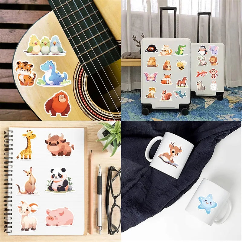 10/30/50PCS Cartoon Smile Animal PVC Sticker Aesthetic Decoration Scrapbooking Korean Stationery School Supplies for Kids