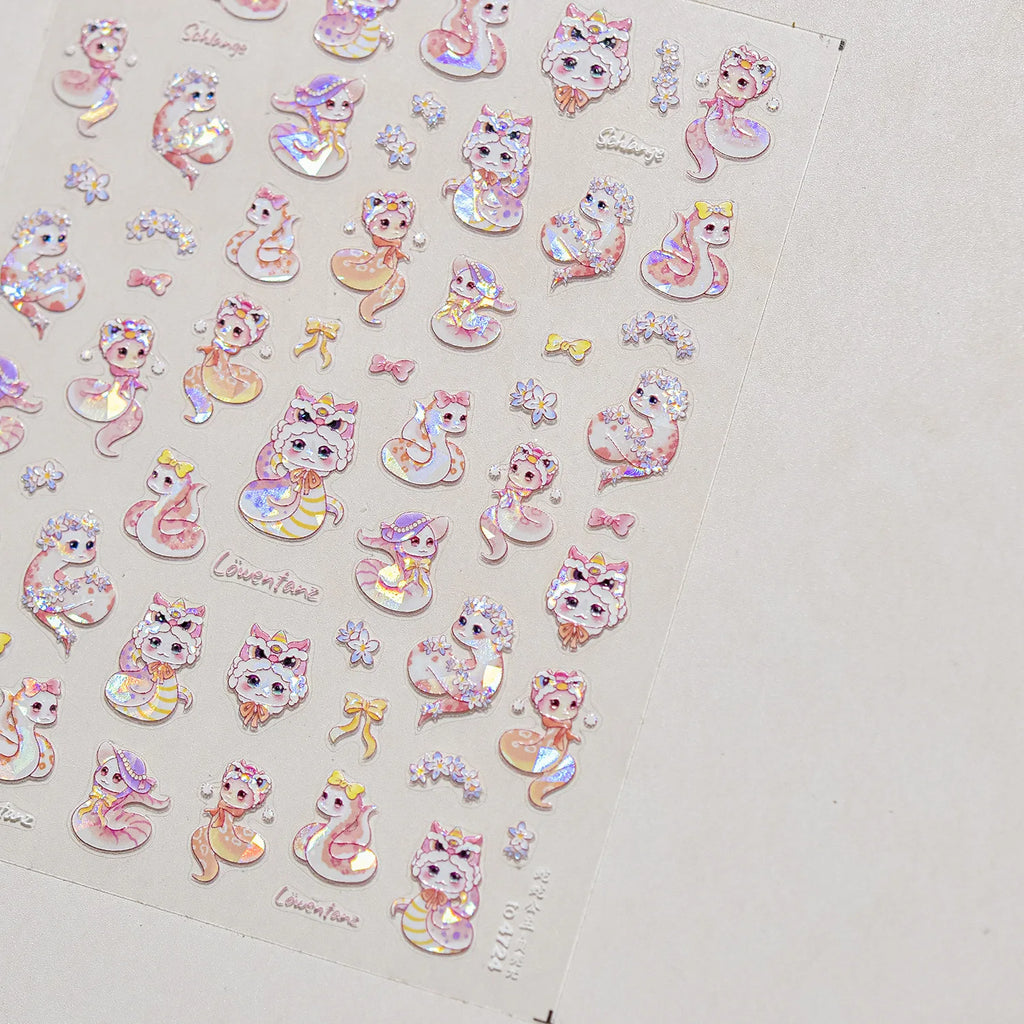 Cute Graffiti Lines Nail Art Stickers 5D Embossed Butterfly Rabbit Nail Art Accessory Stickers DIY Japanese Self Adhesive Decals