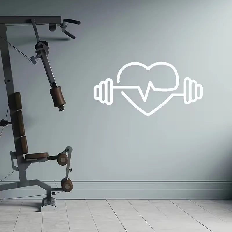 Modern Gym Decor - Heart-Shaped Barbell Vinyl Wall Sticker, Removable Fitness & Bodybuilding Mural for Home and Office