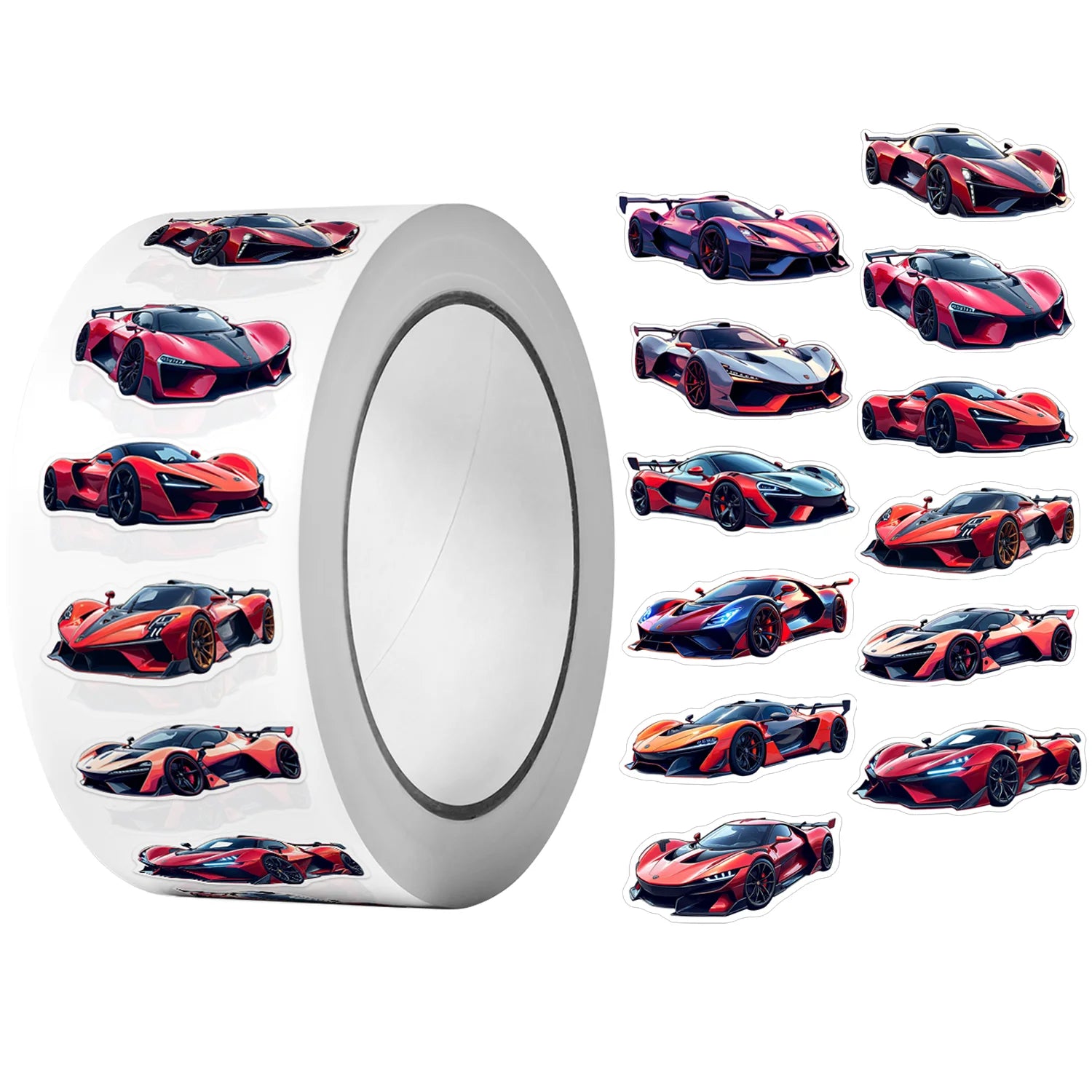 1Roll(500Pcs)12 Irregular Cartoon Supercars Stickers 2.5cm/1'' DlY Craft Decoration Festival Sealing Gifts Scrapbook Labels