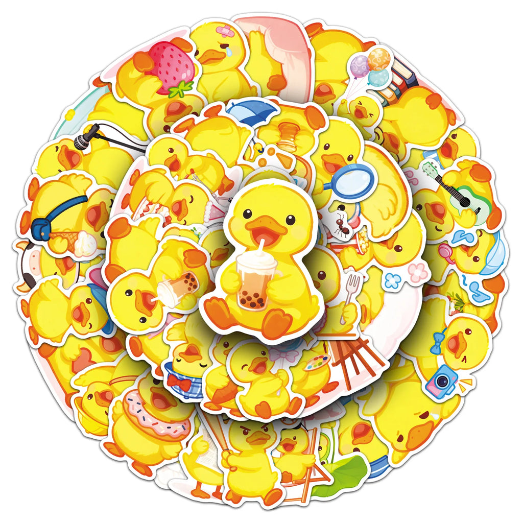 50/100PCS Cute Duck Stickers Q Edition Cute Yellow Hairy Cute Pet Waterproof Decorative Stickers
