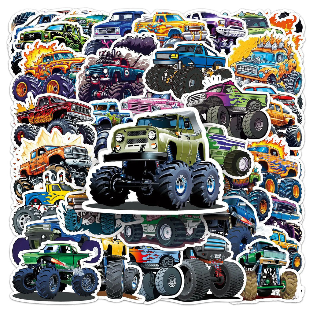 100Pcs Monster Truck Stickers Cartoon Stationery School Supplies Decorative Decals Notebook Phone Fridge Luggage DIY Sticker